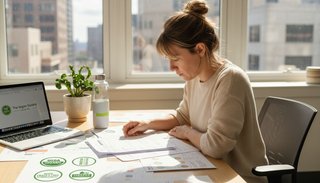 Brand manager reviewing skincare vegan documents