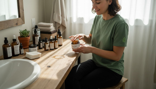 Eco-conscious woman using clean beauty products